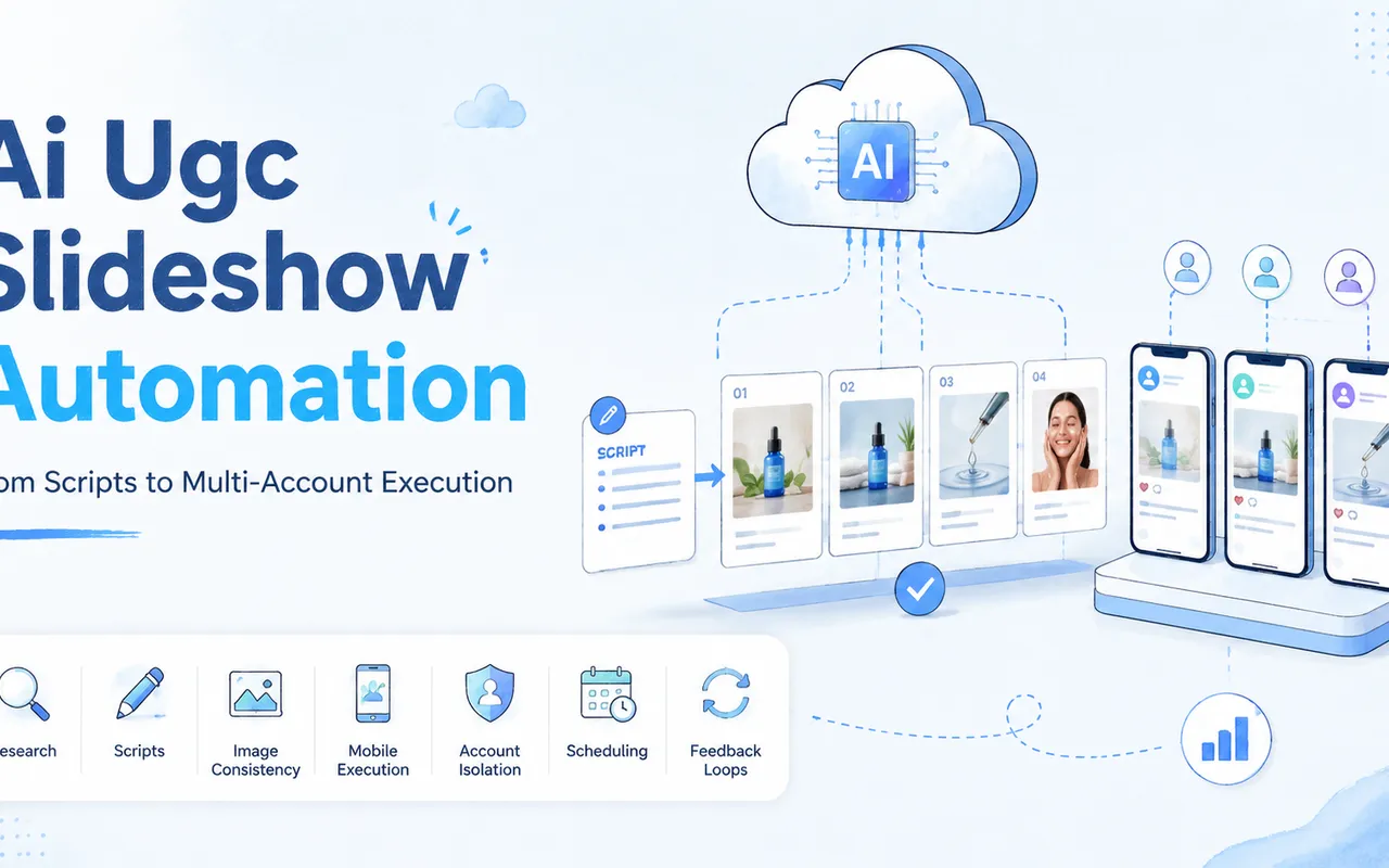 AI UGC 幻灯片自动化：从脚本到多账号执行