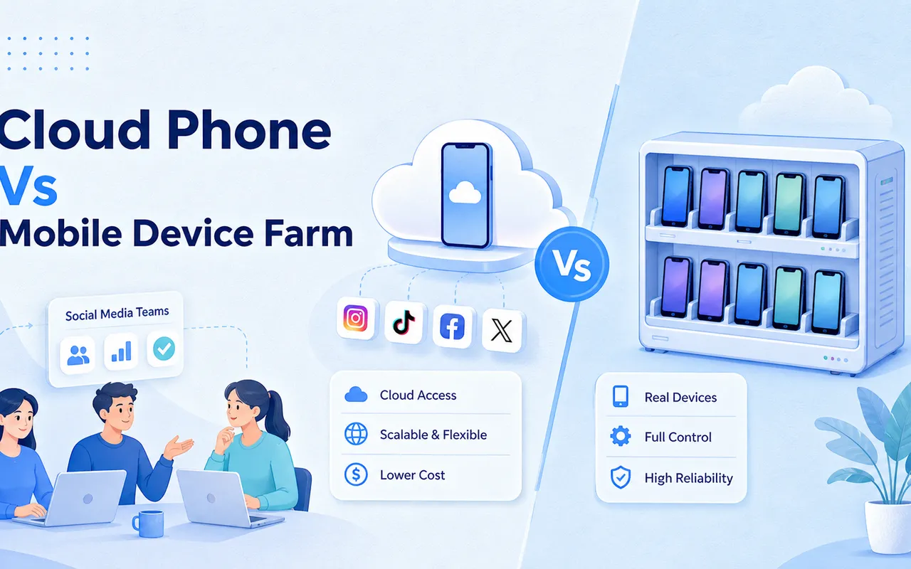 云手机 vs 移动设备农场:社交媒体团队如何选型